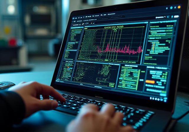 Laptop screen showing complex engine data graphs and fuel maps, representing advanced diagnostic tools.